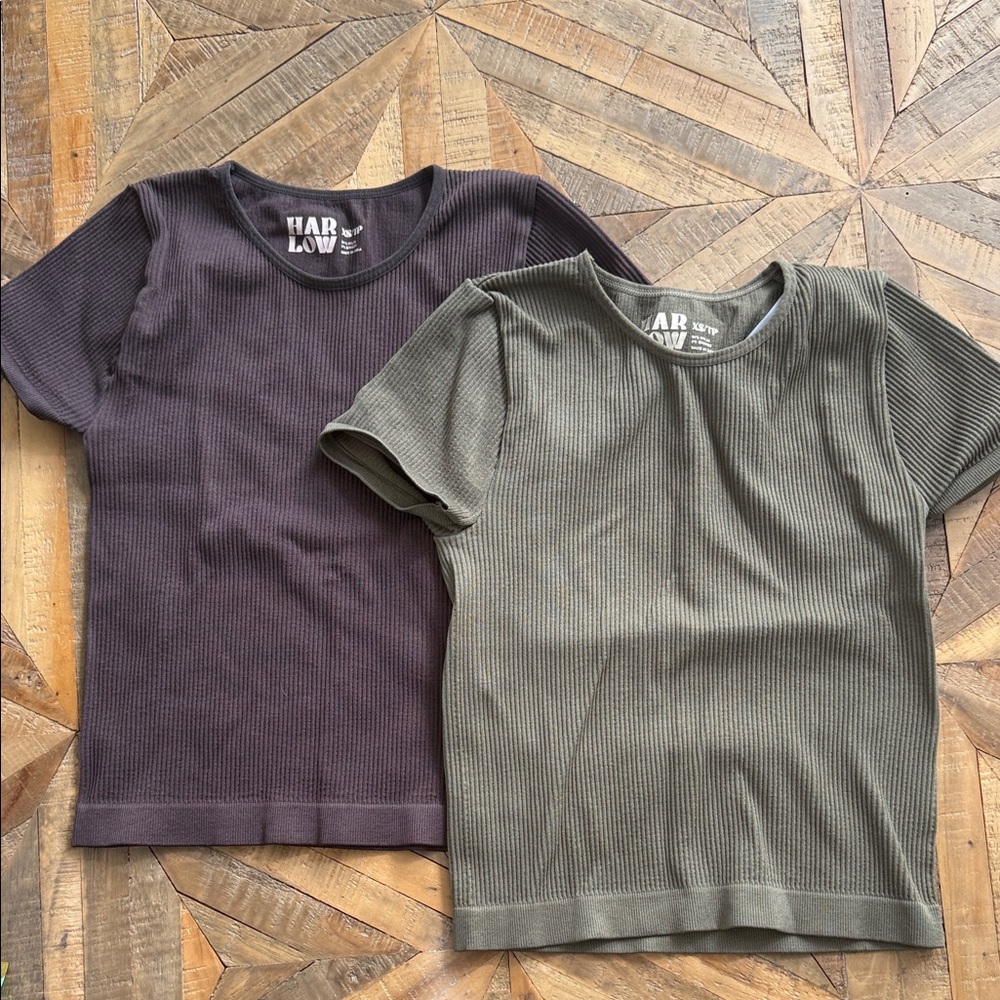 Boathouse Harlow Women's Seamless Ribbed Tees 2 Pack - Chocolate and Green